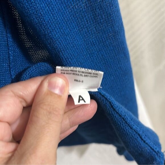 Eileen Fisher M Azure Blue Open Front Knit Short Sleeve Linen Cardigan - Picture 10 of 12